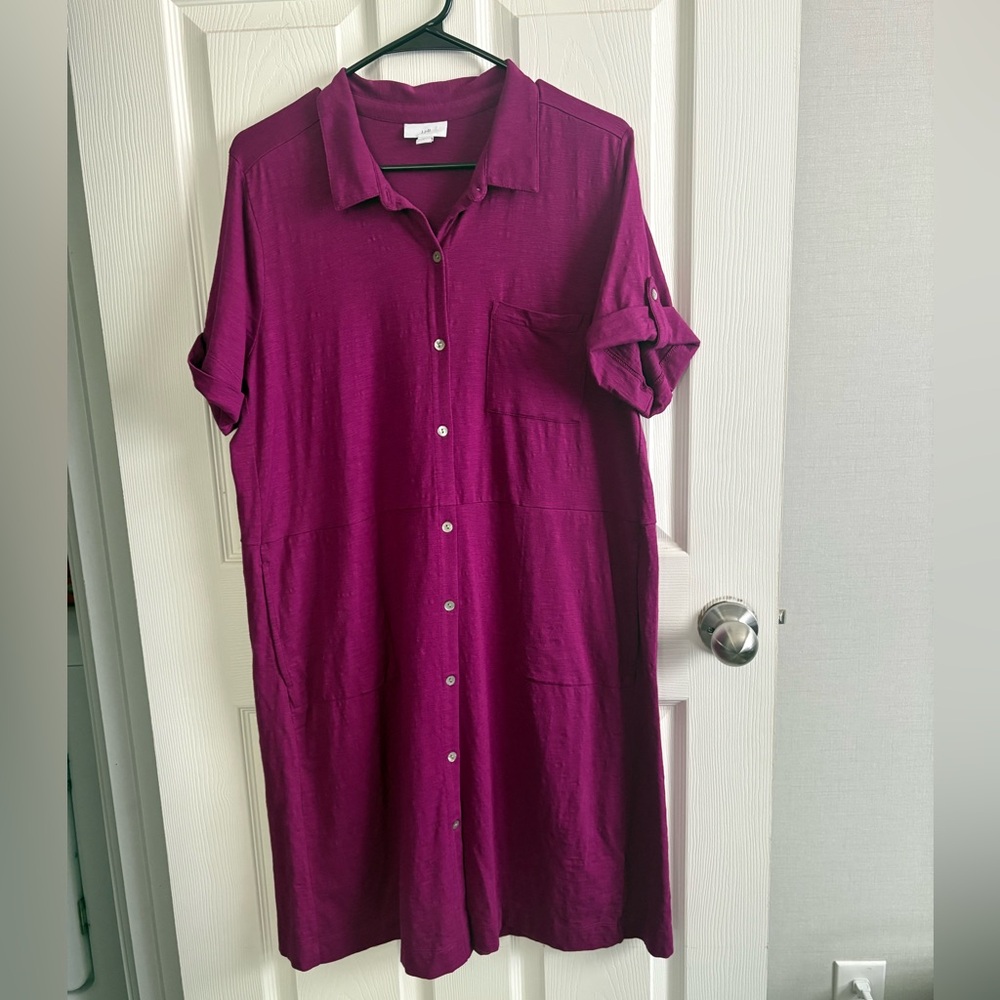 J. Jill Large Purple Tencel Shirt Dress Button Front Casual Midi Pockets Stretch - Picture 2 of 5